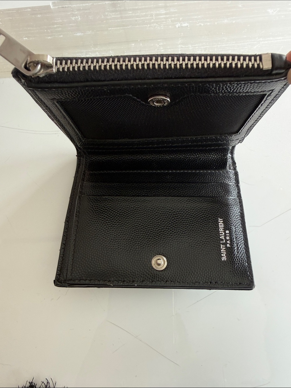 Saint Laurent Cassandre Matelasse Chevron Quilted bi fold wallet Silver Logo - Picture 17 of 17